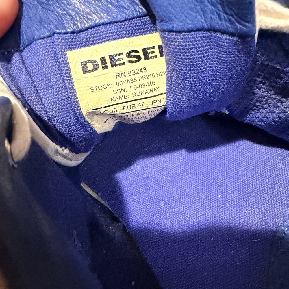 Diesel Y2K Runaway Mens Blue Grey Leather Suede Low Top Sneakers US 13 EUR 47 - Picture 7 of 9